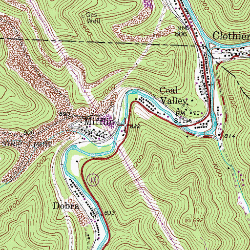 Topographic Map of Mifflin, WV