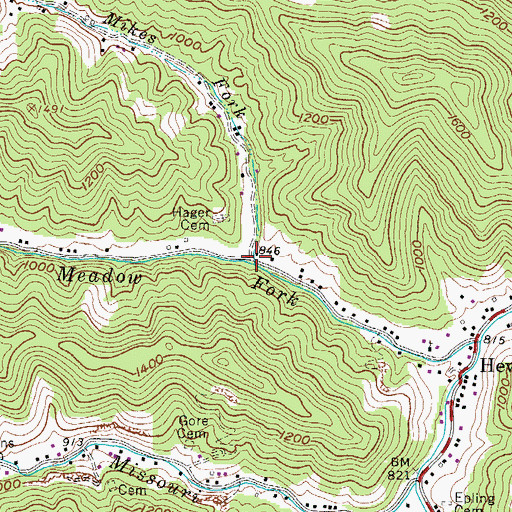 Topographic Map of Mikes Fork, WV