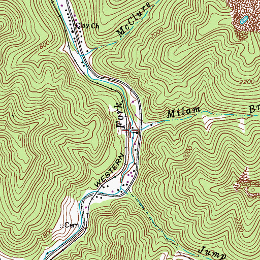 Topographic Map of Milam Branch, WV