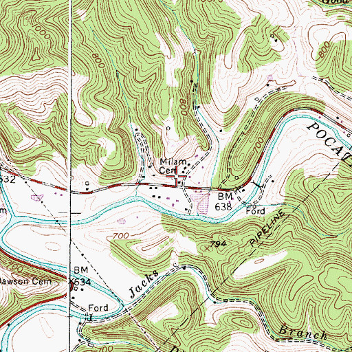 Topographic Map of Milam Cemetery, WV