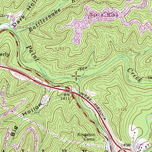 Topographic Map of Milburn Creek, WV