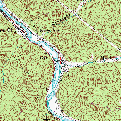 Topographic Map of Mile Branch, WV