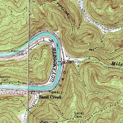 Topographic Map of Mile Branch, WV