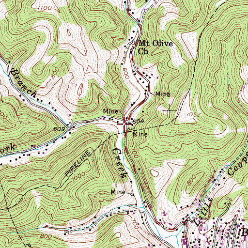 Topographic Map of Mile Fork, WV