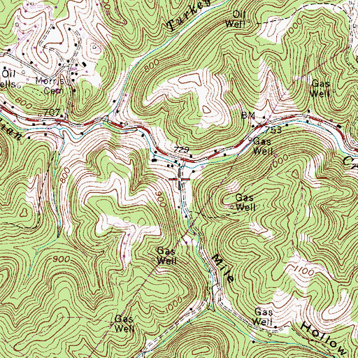 Topographic Map of Mile Hollow, WV