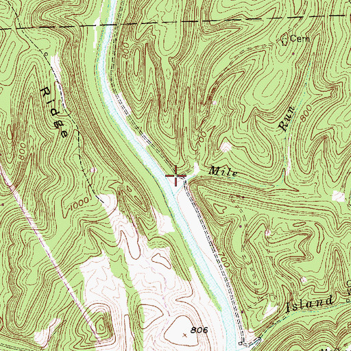 Topographic Map of Mile Run, WV