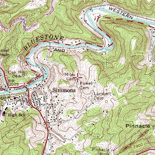 Topographic Map of Miles Cemetery, WV