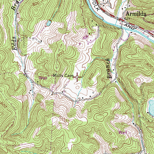 Topographic Map of Mills Cemetery, WV