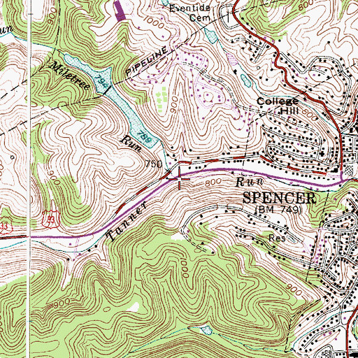 Topographic Map of Miletree Run, WV