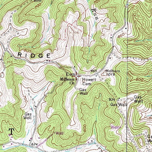 Topographic Map of Milhoan Church, WV