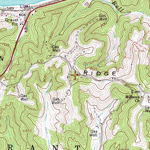 Topographic Map of Milhoan Ridge, WV