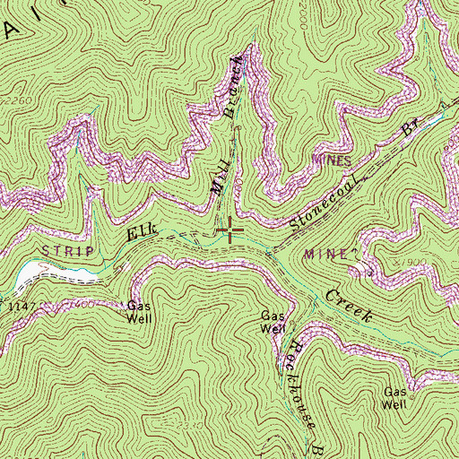 Topographic Map of Mill Branch, WV