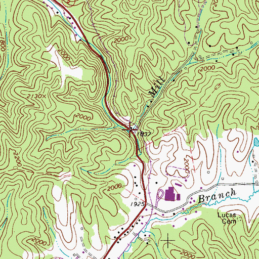 Topographic Map of Mill Branch, WV
