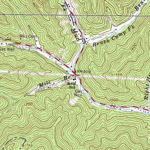 Topographic Map of Mill Branch, WV