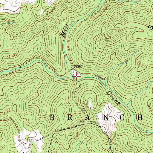 Topographic Map of Mill Branch, WV