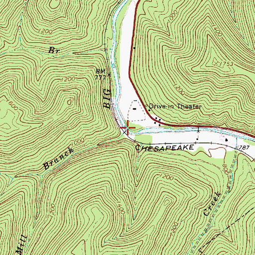 Topographic Map of Mill Branch, WV