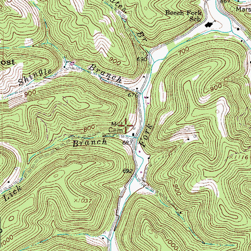 Topographic Map of Mill Cemetery, WV
