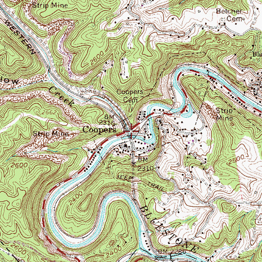 Topographic Map of Mill Creek, WV