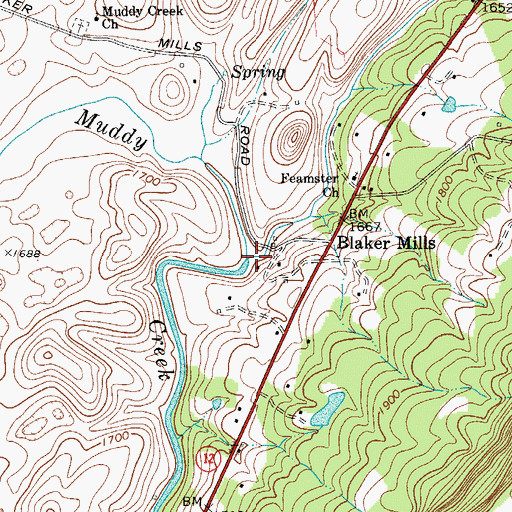 Topographic Map of Mill Creek, WV