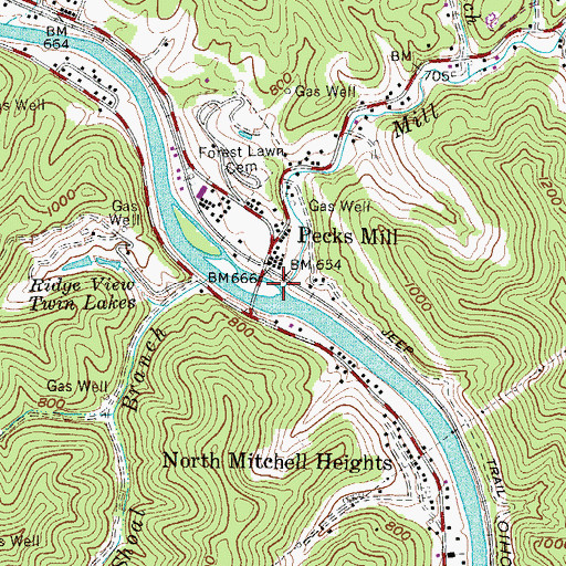Topographic Map of Mill Creek, WV