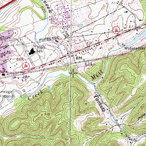 Topographic Map of Mill Creek, WV