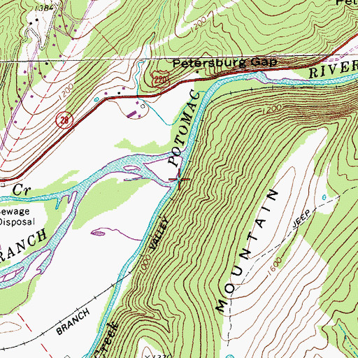 Topographic Map of Mill Creek, WV