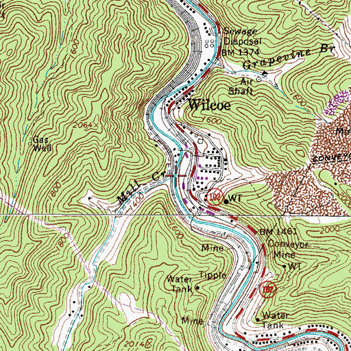 Topographic Map of Mill Creek, WV