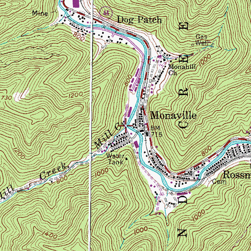 Topographic Map of Mill Creek, WV
