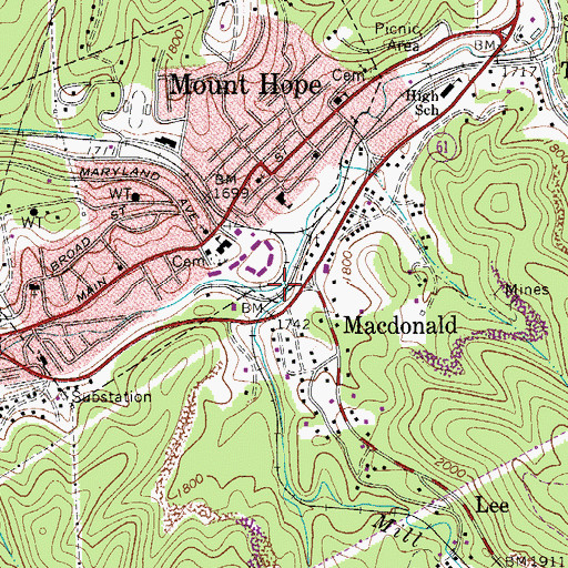 Topographic Map of Mill Creek, WV