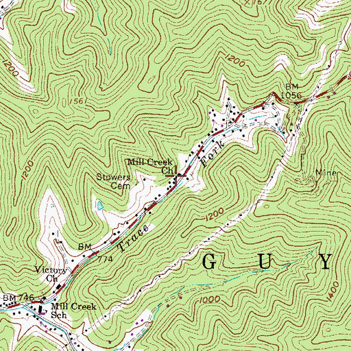 Topographic Map of Mill Creek Church, WV