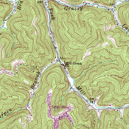 Topographic Map of Mill Creek Church, WV