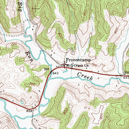Topographic Map of Mill Creek Church, WV