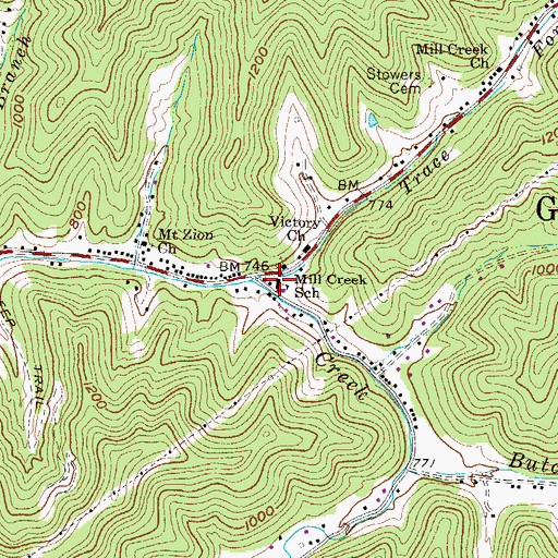 Topographic Map of Mill Creek School (historical), WV
