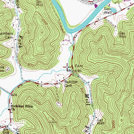 Topographic Map of Mill Fork, WV