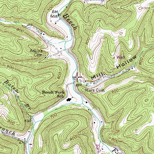 Topographic Map of Mill Hollow, WV