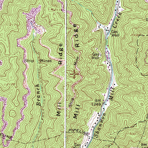 Topographic Map of Mill Ridge, WV