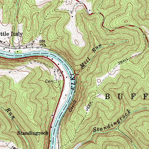 Topographic Map of Mill Run, WV