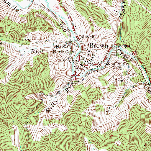 Topographic Map of Mill Run, WV