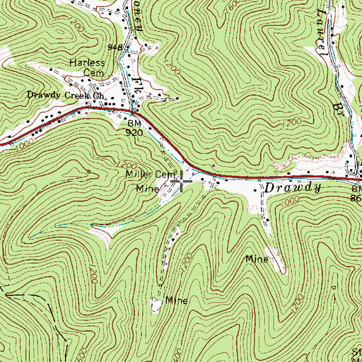 Topographic Map of Miller Cemetery, WV