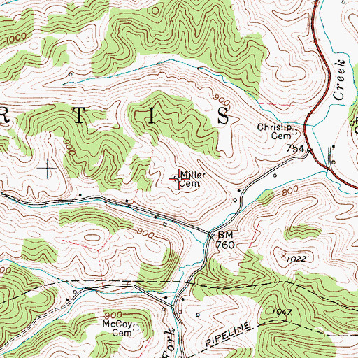Topographic Map of Miller Cemetery, WV