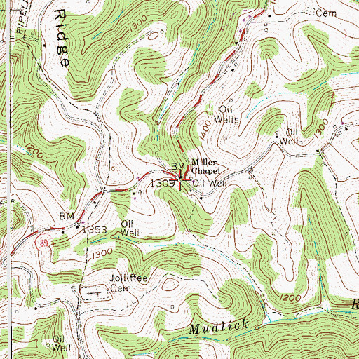 Topographic Map of Miller Chapel, WV