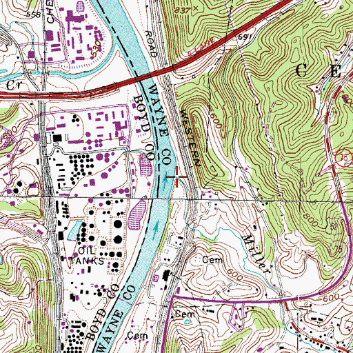 Topographic Map of Miller Creek, WV