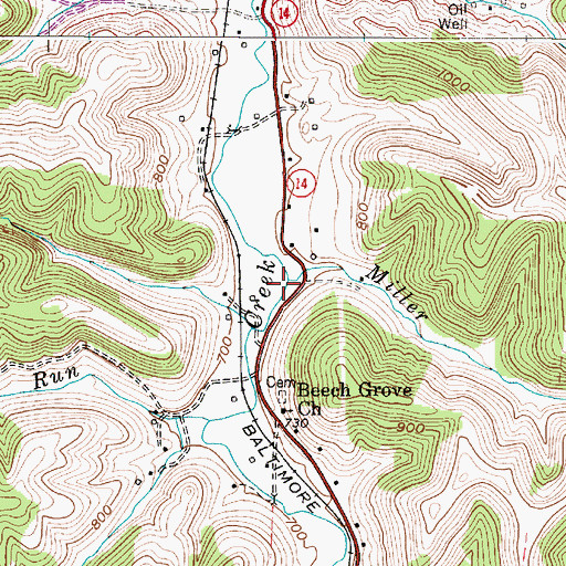 Topographic Map of Miller Run, WV