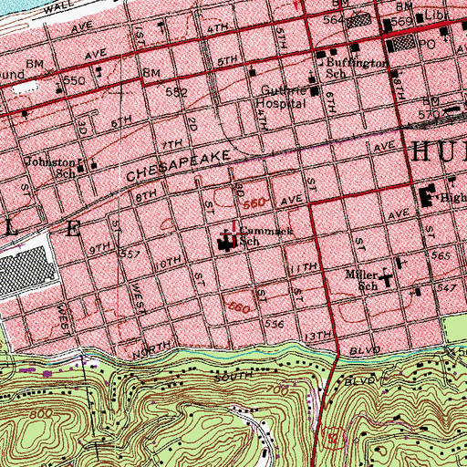 Topographic Map of Southside Elementary School, WV