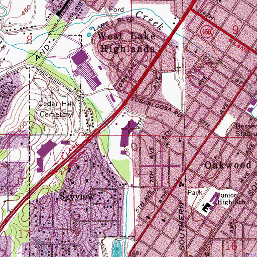 Topographic Map of Bessemer Plaza Shopping Center, AL