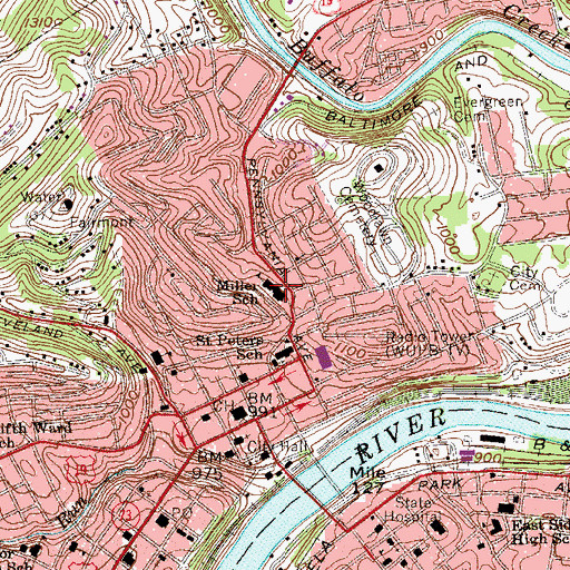 Topographic Map of Miller Junior High School (historical), WV