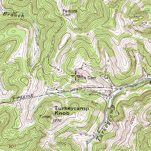 Topographic Map of Mills Cemetery, WV