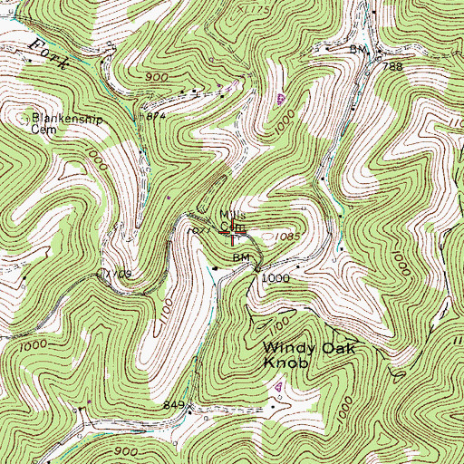 Topographic Map of Mills Cemetery, WV