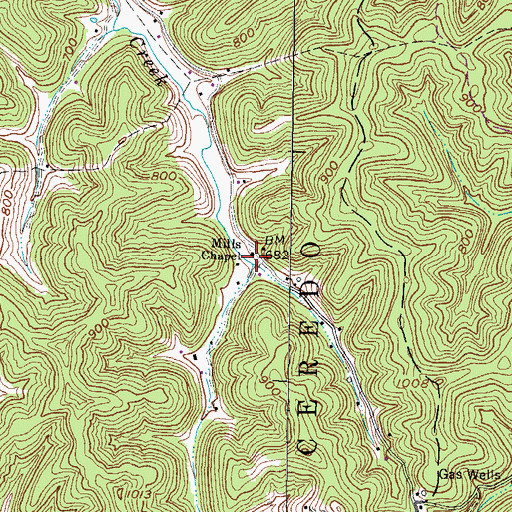 Topographic Map of Mills Chapel, WV