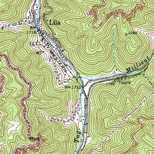 Topographic Map of Millseat Branch, WV